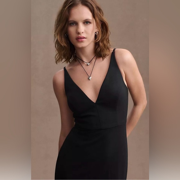 BHLDN Tatum V-Neck Stretch Crepe Gown Full-Length Formal Dress Black Size 4 - Picture 3 of 11